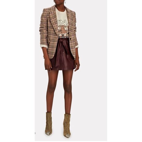 INTERMIX  Lamb Leather GARNET LEATHER MINI SKIRT in burgundy Size 6 / No Belt - Picture 3 of 7